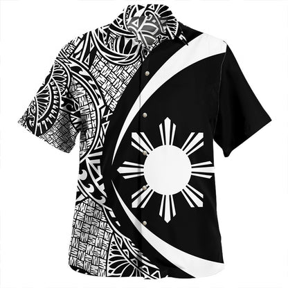 Philippines Hawaiian Shirt Coat Of Arm Lauhala White Circle