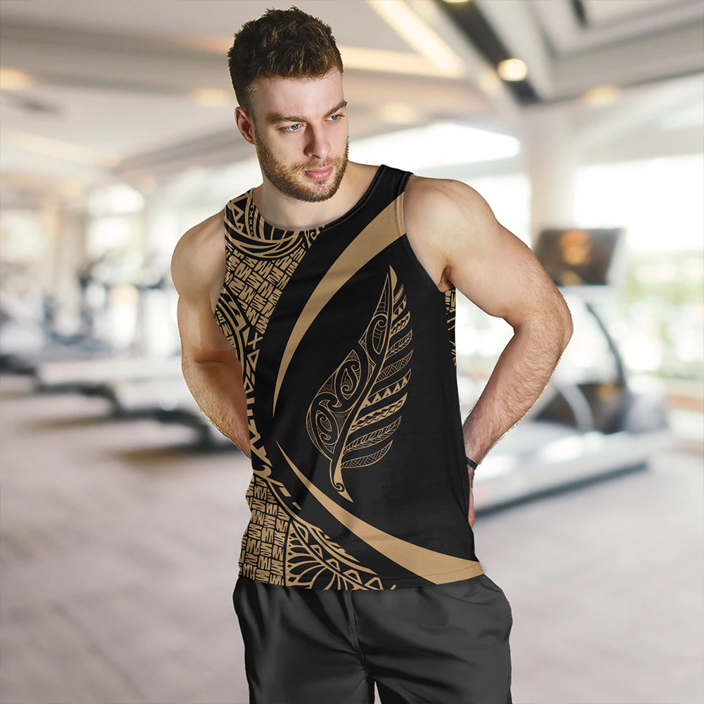 New Zealand Tank Top Silver Fern Lauhala Gold Circle