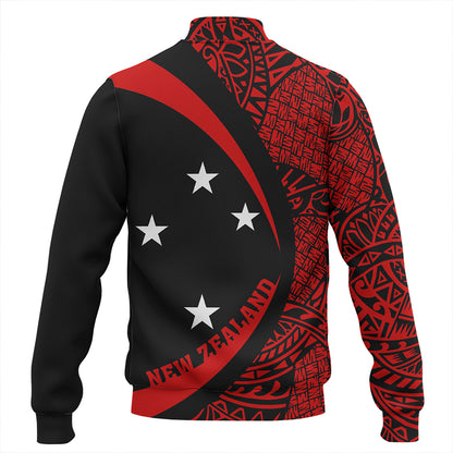 New Zealand Baseball Jacket Silver Fern Maori Flag Lauhala Circle