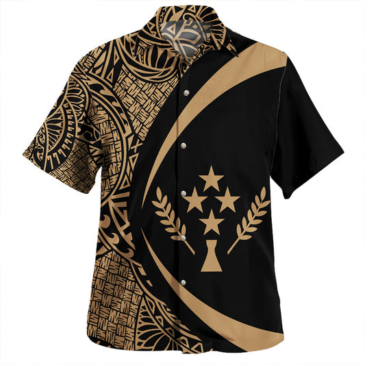Kosrae Hawaiian Shirt Coat Of Arm Lauhala Gold Circle