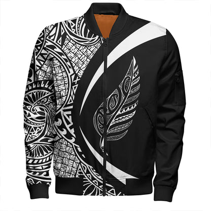 New Zealand Bomber Jacket Silver Fern Lauhala White Circle