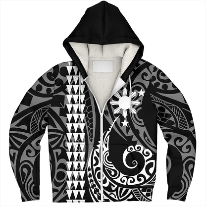 The Philippines Sherpa Hoodie Sun White Kakau Style