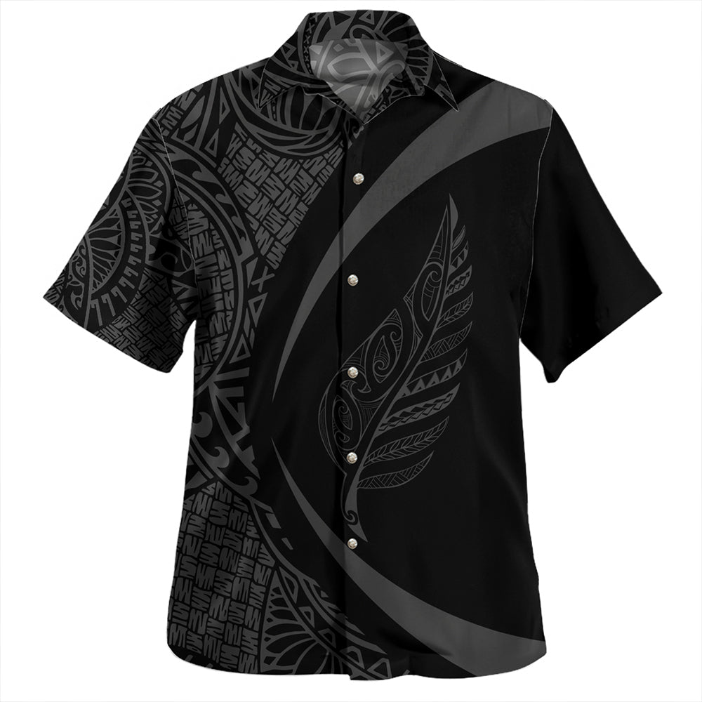 New Zealand Hawaiian Shirt Silver Fern Lauhala Gray Circle