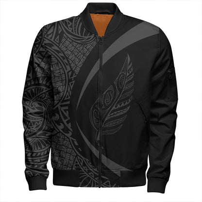 New Zealand Bomber Jacket Silver Fern Lauhala Gray Circle