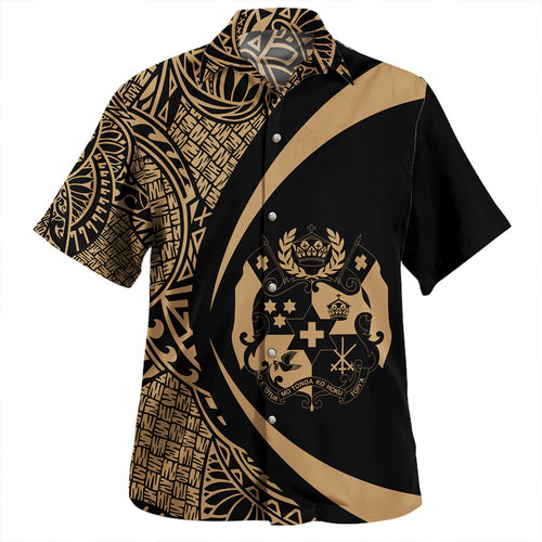 Tonga Hawaiian Shirt Coat Of Arm Lauhala Gold Circle