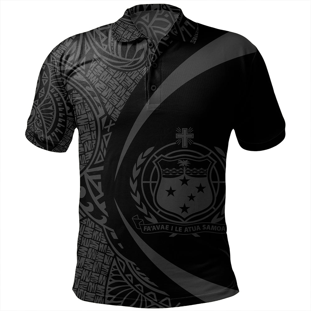 Samoa Polo Shirt Coat Of Arm Lauhala Gray Circle