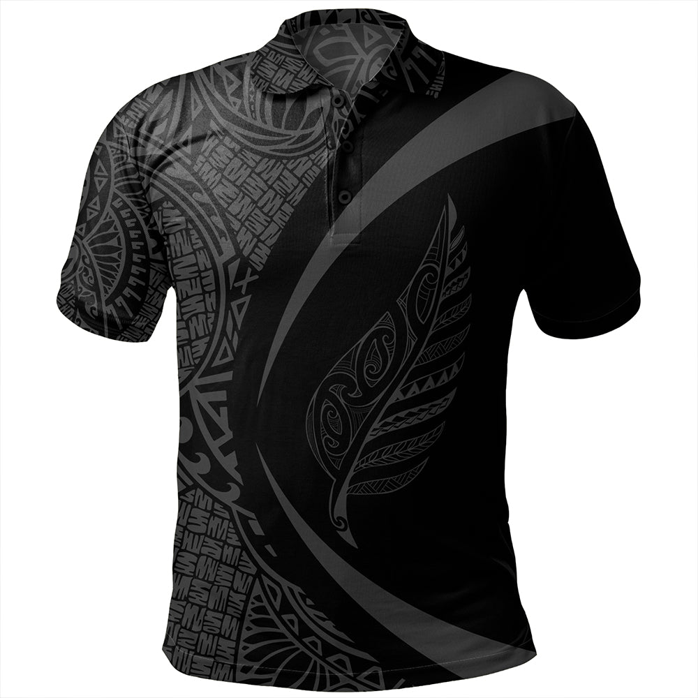 New Zealand Polo Shirt Silver Fern Lauhala Gray Circle