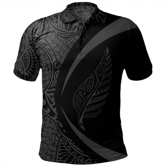 New Zealand Polo Shirt Silver Fern Lauhala Gray Circle