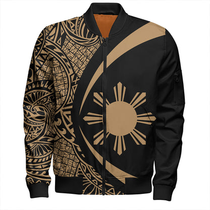 Philippines Bomber Jacket Coat Of Arm Lauhala Gold Circle