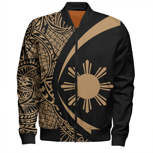 Philippines Bomber Jacket Coat Of Arm Lauhala Gold Circle