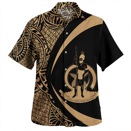 Vanuatu Hawaiian Shirt Coat Of Arm Lauhala Gold Circle