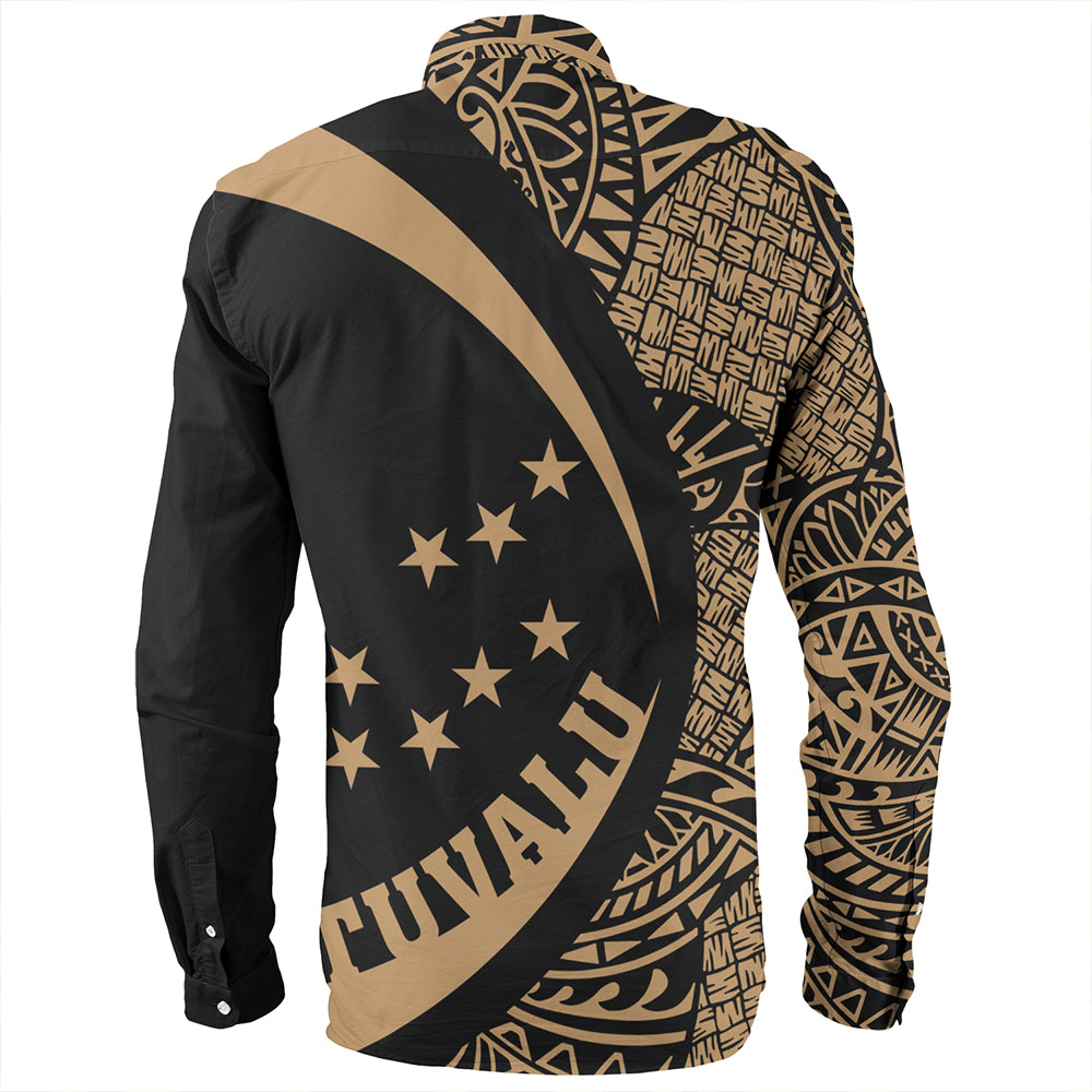 Tuvalu Long Sleeve Shirt Coat Of Arm Lauhala Gold Circle