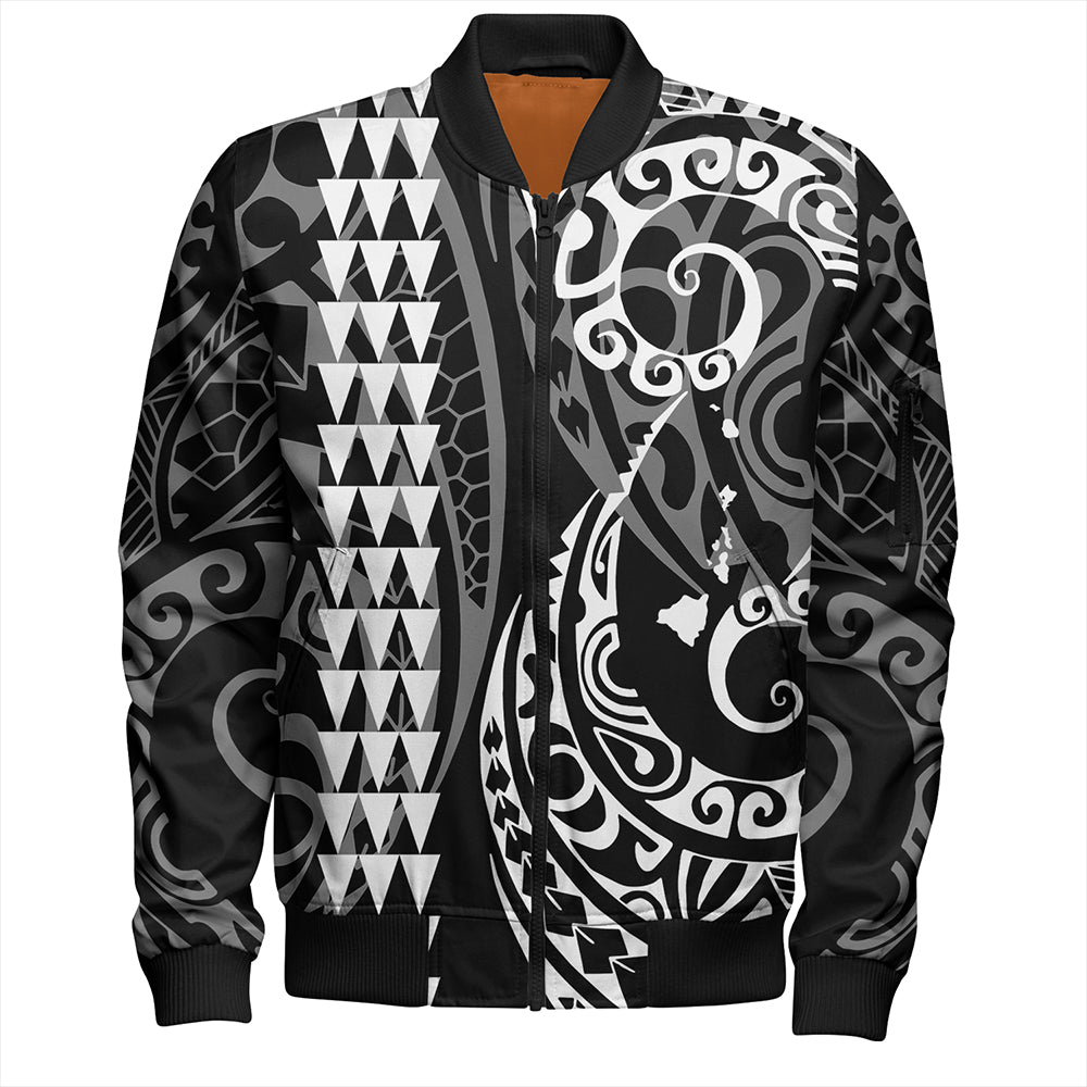 Hawaii Bomber Jacket Hawaiian Map Kakau Style White