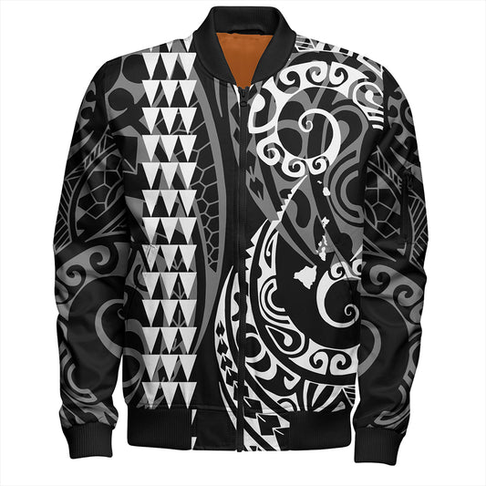 Hawaii Bomber Jacket Hawaiian Map Kakau Style White