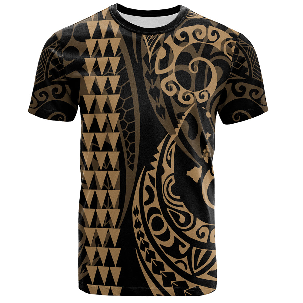 Hawaii T-Shirt Hawaiian Map Kakau Style Gold
