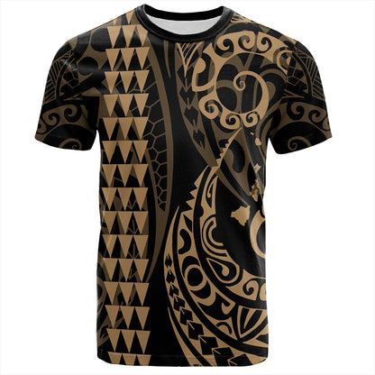 Hawaii T-Shirt Hawaiian Map Kakau Style Gold
