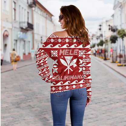 Hawaii Off Shoulder Sweatshirt King Native Hawaiian Kakau Pattern Christmas