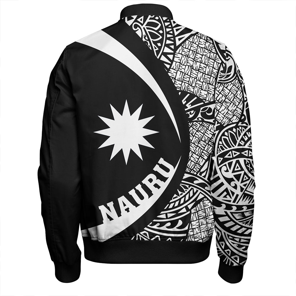Nauru Bomber Jacket Coat Of Arm Lauhala White Circle