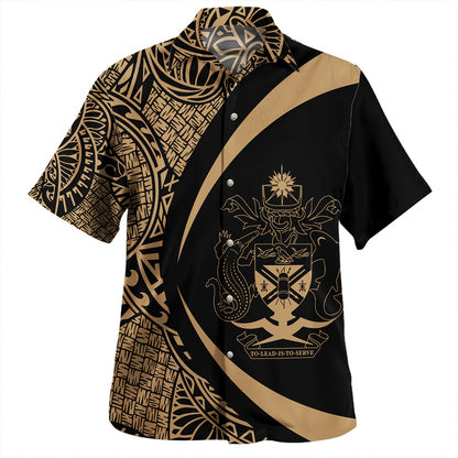Solomon Islands Hawaiian Shirt Coat Of Arm Lauhala Gold Circle