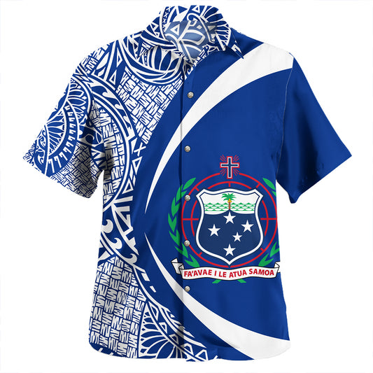 Samoa Hawaiian Shirt Coat Of Arm Lauhala Rugby Circle