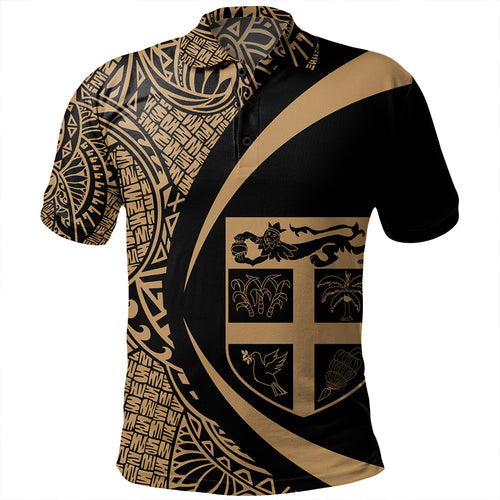 Fiji Polo Shirt Coat Of Arm Lauhala Gold Circle