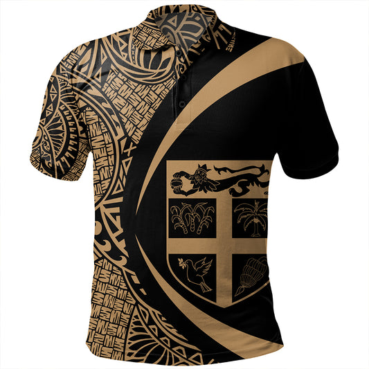 Fiji Polo Shirt Coat Of Arm Lauhala Gold Circle