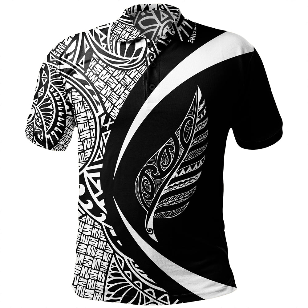 New Zealand Polo Shirt Silver Fern Lauhala White Circle