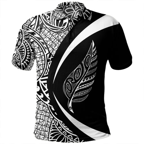 New Zealand Polo Shirt Silver Fern Lauhala White Circle