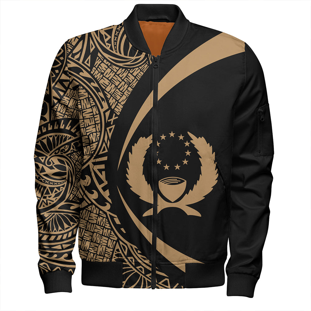 Pohnpei Bomber Jacket Coat Of Arm Lauhala Gold Circle