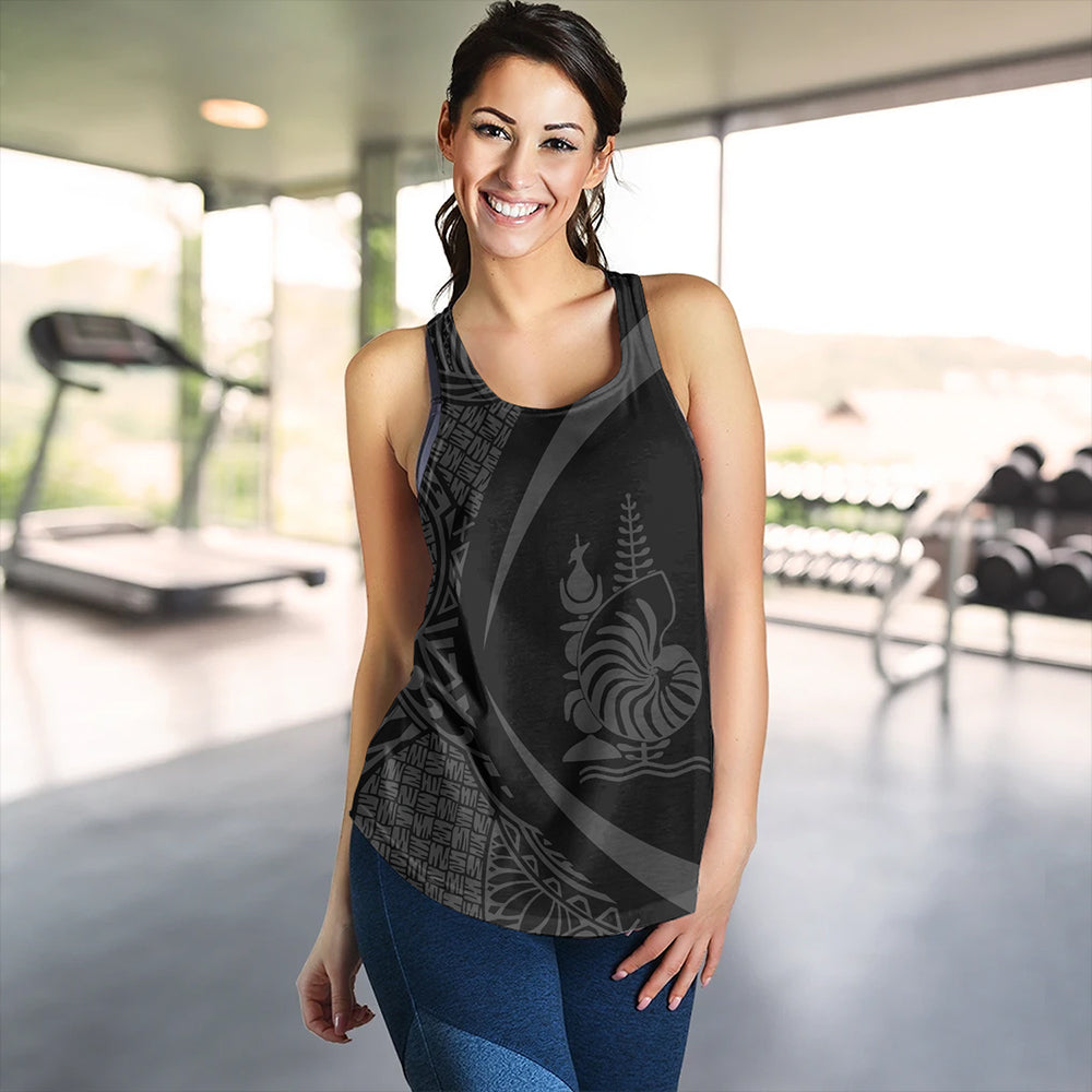 New Caledonia Women Tank Coat Of Arm Lauhala Gray Circle
