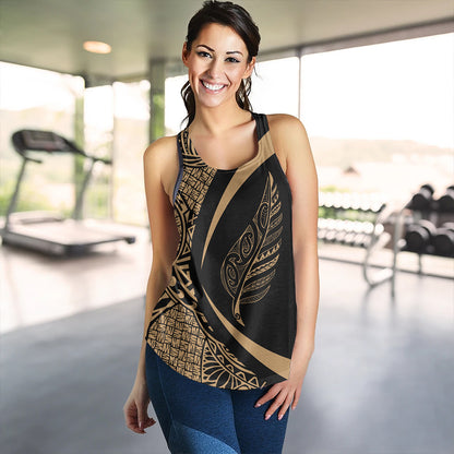 New Zealand Women Tank Silver Fern Lauhala Gold Circle