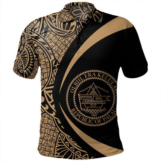 Palau Polo Shirt Coat Of Arm Lauhala Gold Circle