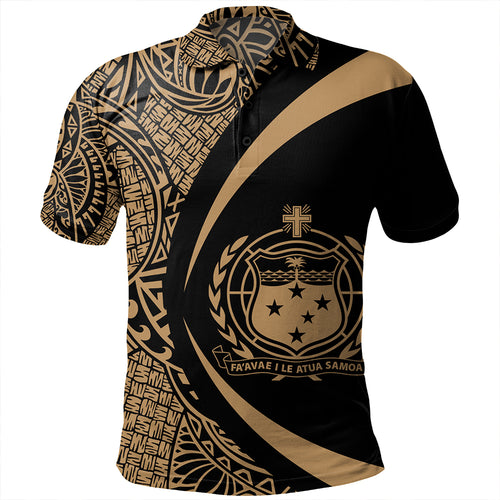 Samoa Polo Shirt Coat Of Arm Lauhala Gold Circle