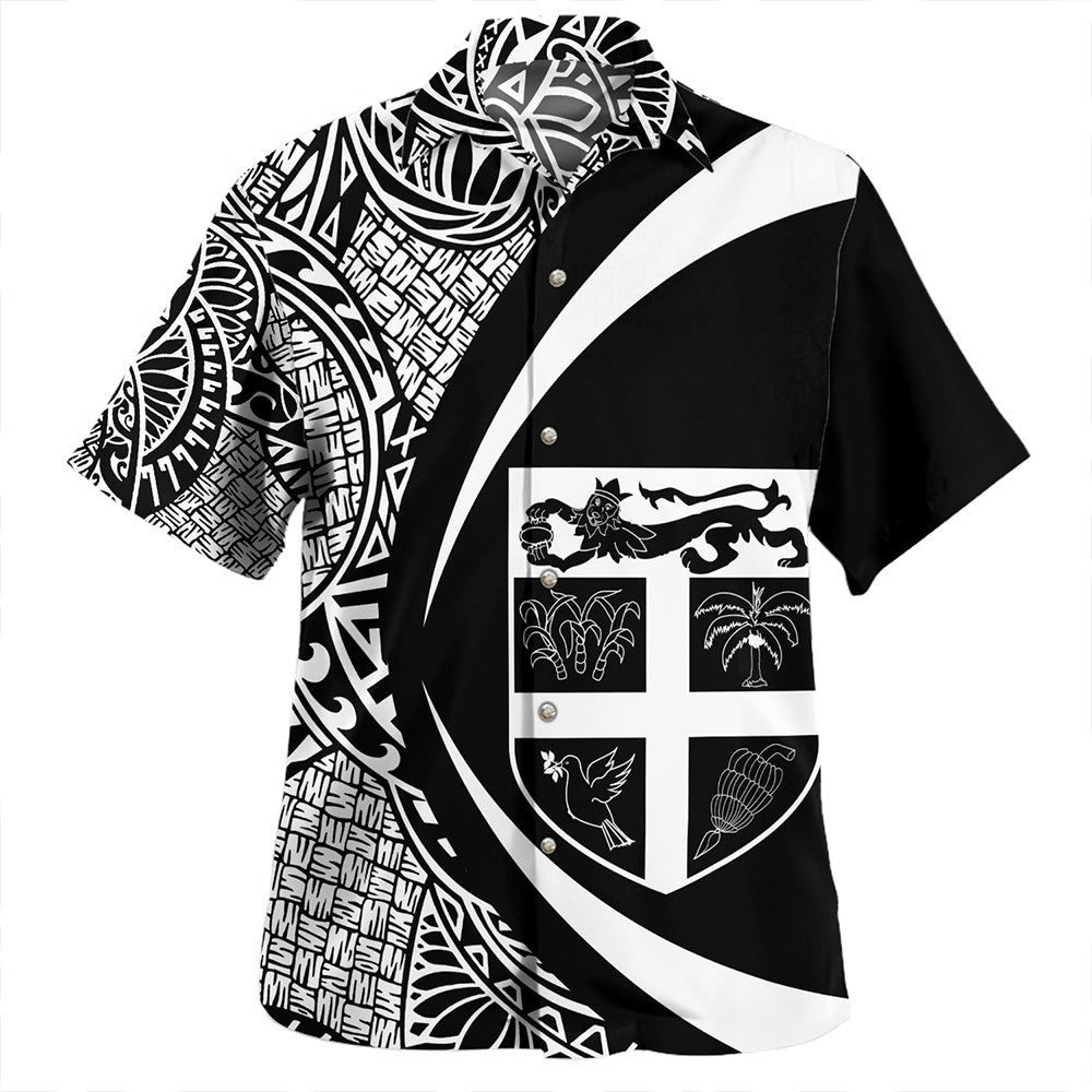 Fiji Hawaiian Shirt Coat Of Arm Lauhala White Circle