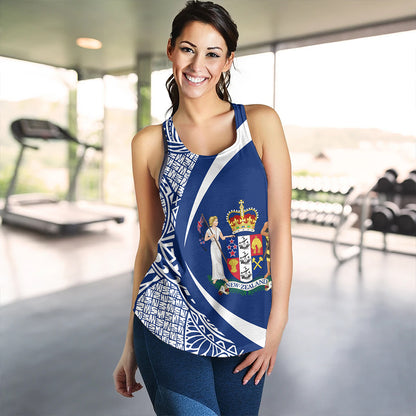 New Zealand Women Tank Coat Of Arm Lauhala White Circle