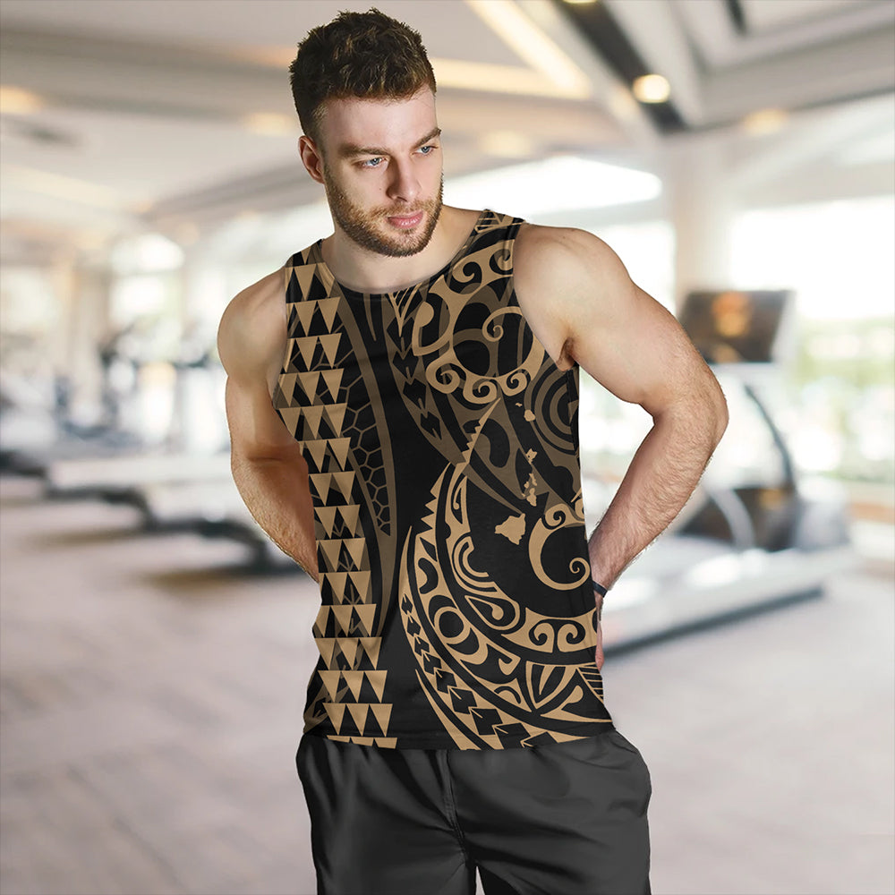 Hawaii Tank Top Hawaiian Map Kakau Style Gold