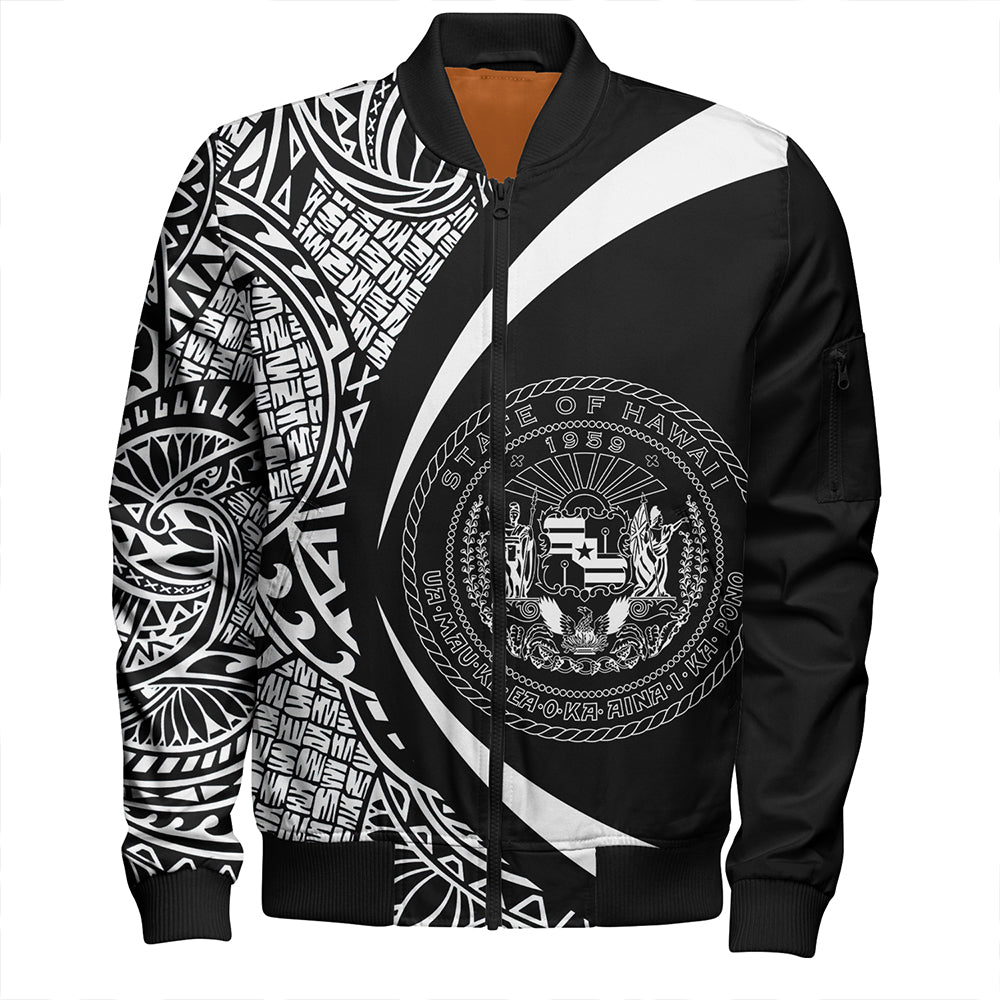 Hawaii Bomber Jacket Coat Of Arm Lauhala White Circle