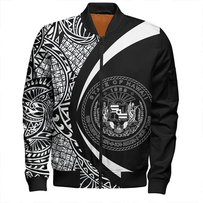 Hawaii Bomber Jacket Coat Of Arm Lauhala White Circle