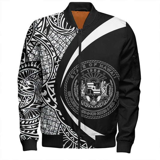 Hawaii Bomber Jacket Coat Of Arm Lauhala White Circle