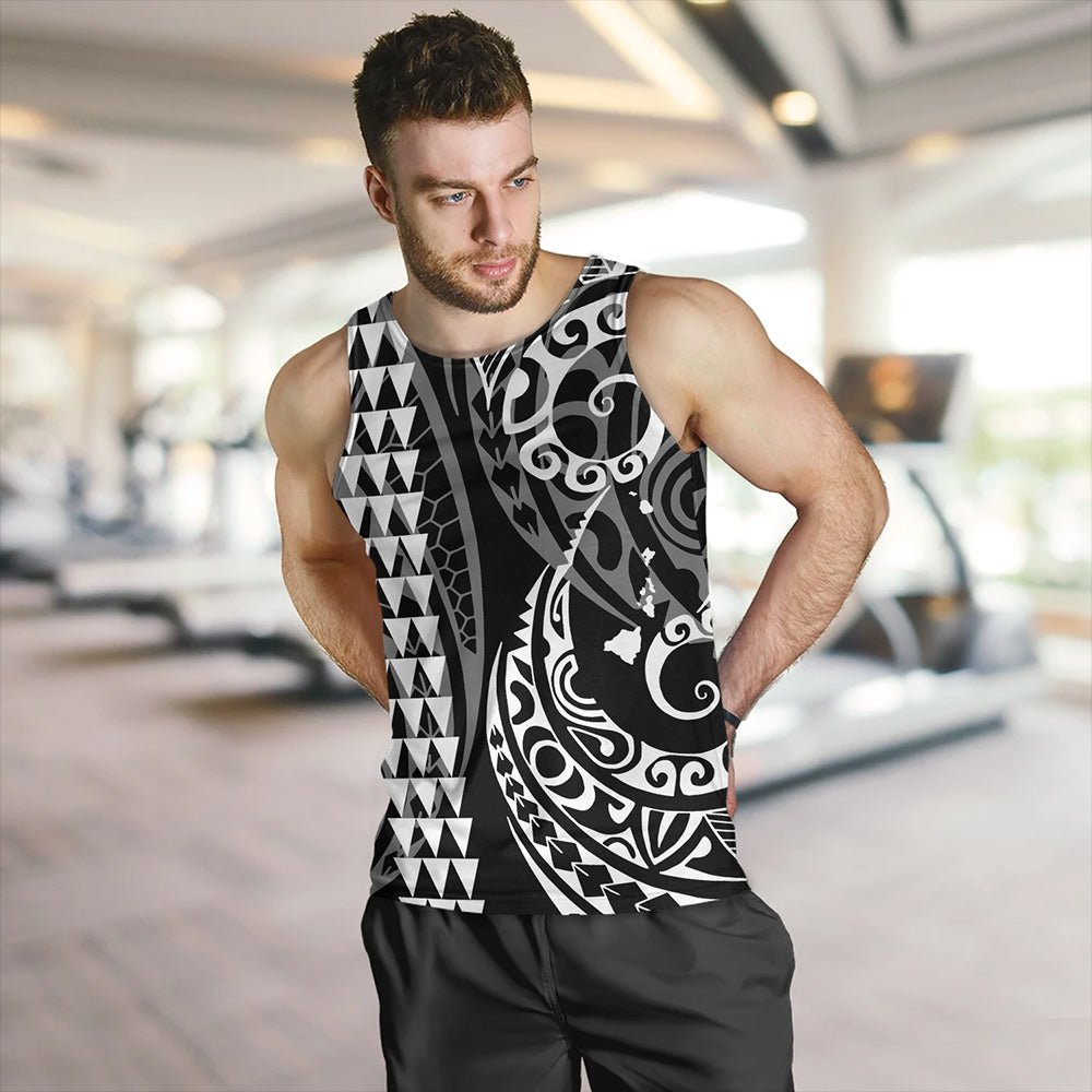 Hawaii Tank Top Hawaiian Map Kakau Style White