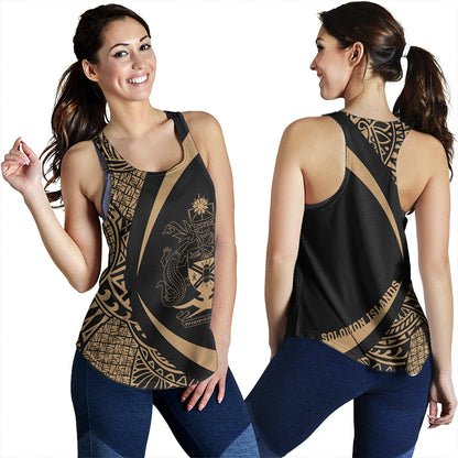 Solomon Islands Women Tank Coat Of Arm Lauhala Gold Circle