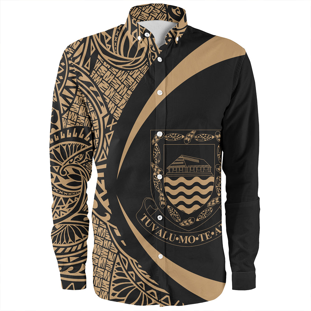 Tuvalu Long Sleeve Shirt Coat Of Arm Lauhala Gold Circle