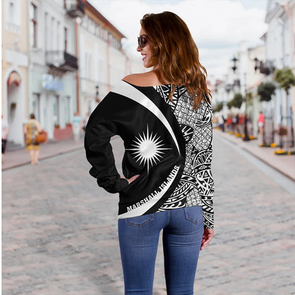 Marshall Islands Off Shoulder Sweatshirt Coat Of Arm Lauhala White Circle