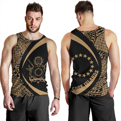 Cook Islands Tank Top Coat Of Arm Lauhala Gold Circle