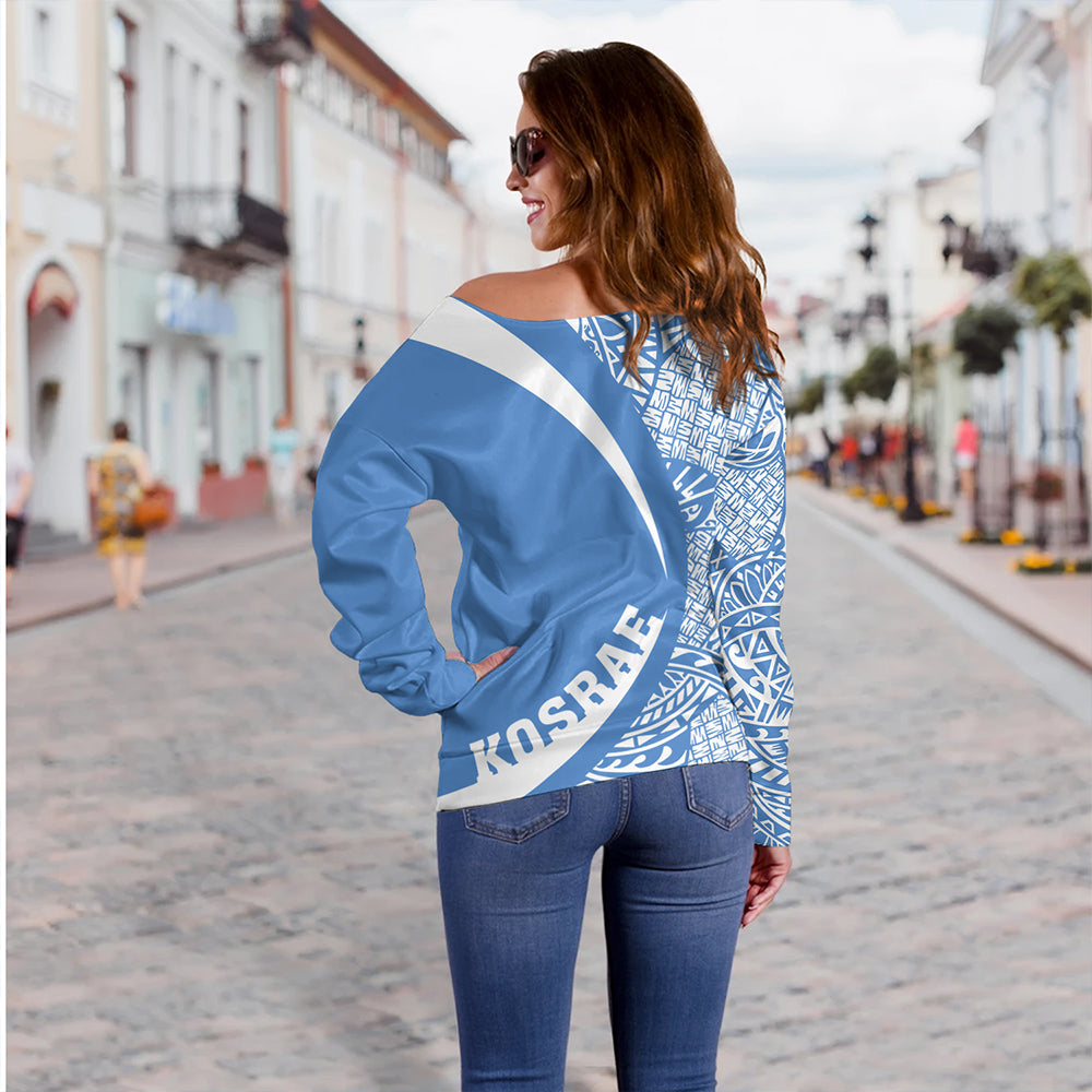 Kosrae Off Shoulder Sweatshirt Coat Of Arm Lauhala Circle