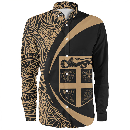 Fiji Long Sleeve Shirt Coat Of Arm Lauhala Gold Circle