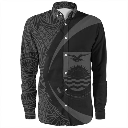 Kiribati Long Sleeve Shirt Coat Of Arm Lauhala Gray Circle