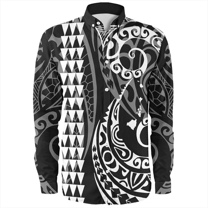 Hawaii Long Sleeve Shirt Hawaiian Map Kakau Style White