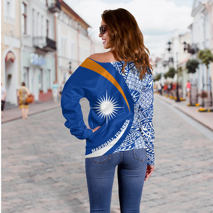 Marshall Islands Off Shoulder Sweatshirt Coat Of Arm Lauhala Circle