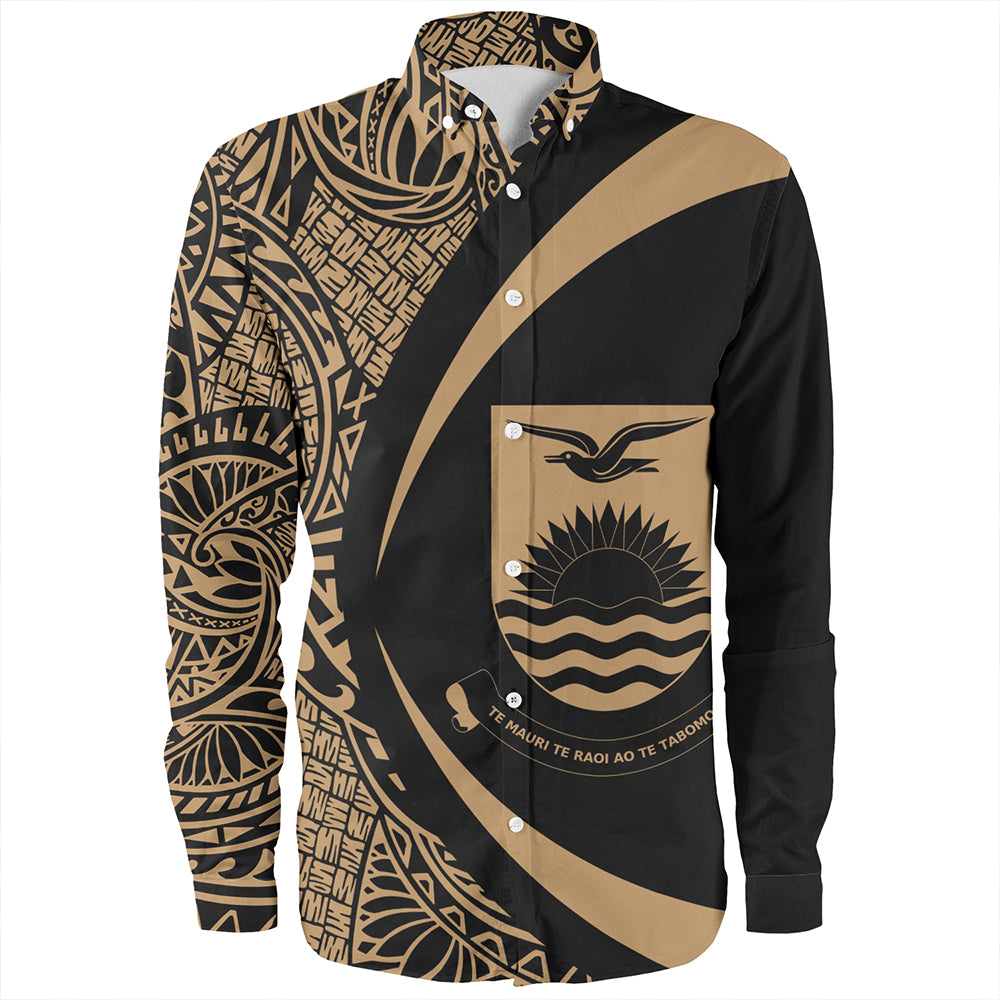 Kiribati Long Sleeve Shirt Coat Of Arm Lauhala Gold Circle